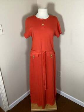 Richard Vintage Orange Cotton Knit Maxi Dress Seahorse Accents Size M